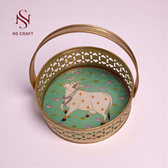 Pichwai Cow Design Round Tray