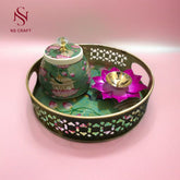Decorative Pichwai Tray & Jar With Crystal Knob