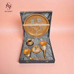 Gold Plated Pooja Thali In Velvet Box
