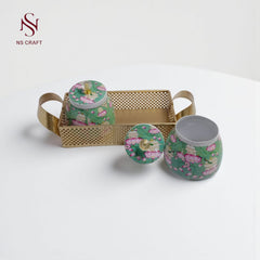 Metal Tray with 2 Jars – Decorative Storage Set