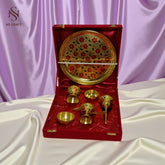 Decorative Pooja Thali with Brass Essentials – 10" In Velvet Box