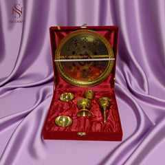 Gold Plated Meenakari Pooja Thali In Velvet Box