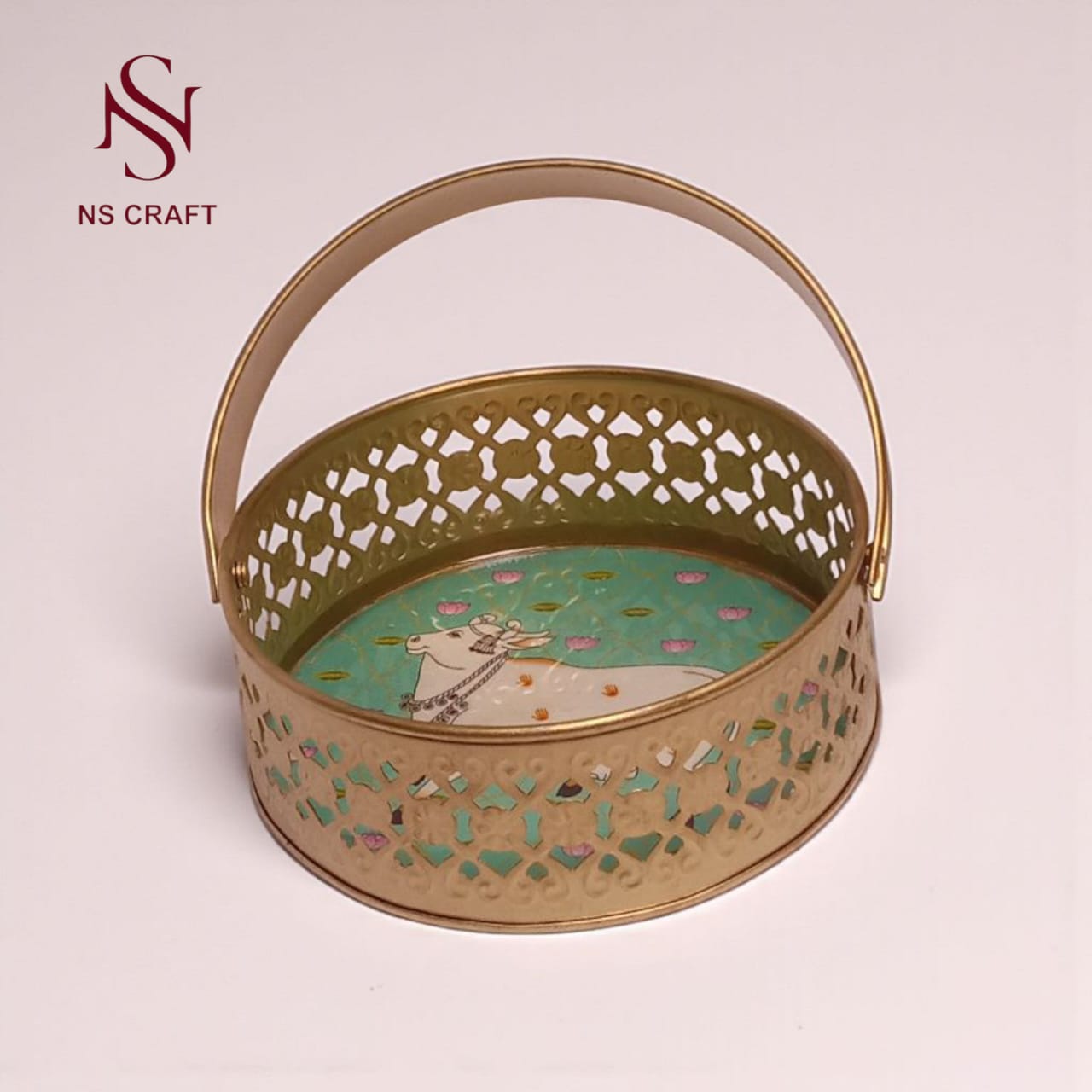 Pichwai Cow Design Round Tray