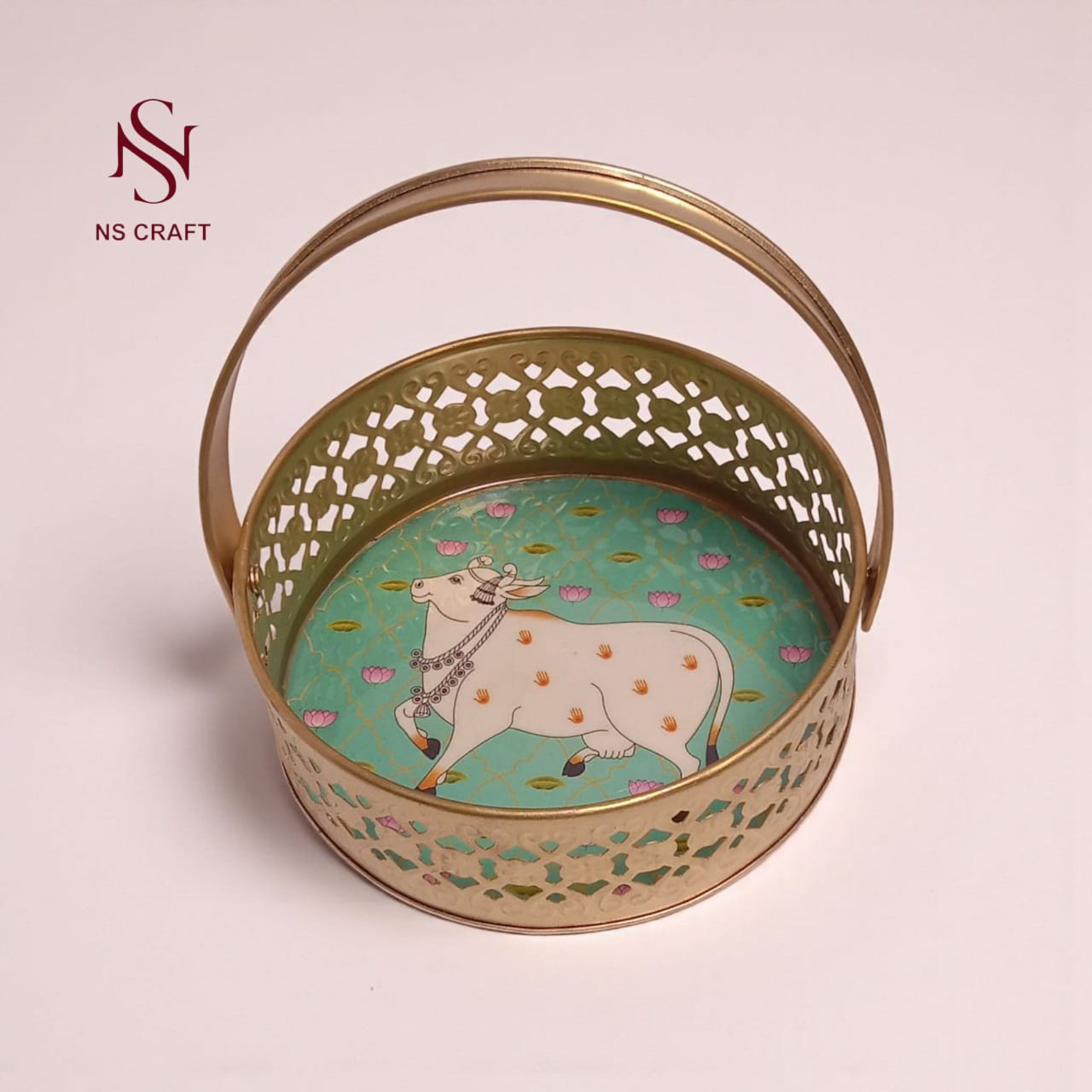 Pichwai Cow Design Round Tray