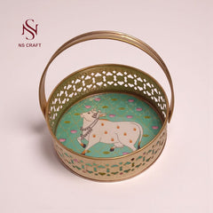 Pichwai Cow Design Round Tray