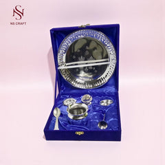 Silver Plated Pooja Thali Set In Velvet Box