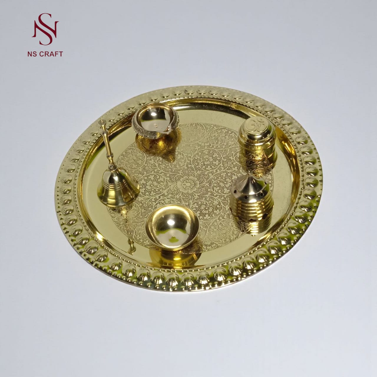 Pure Brass Embossed Pooja Thali