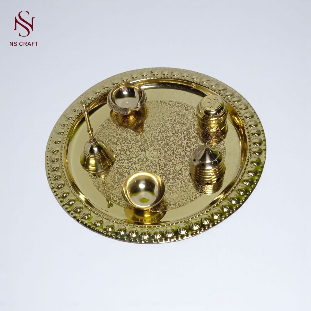 Pure Brass Embossed Pooja Thali
