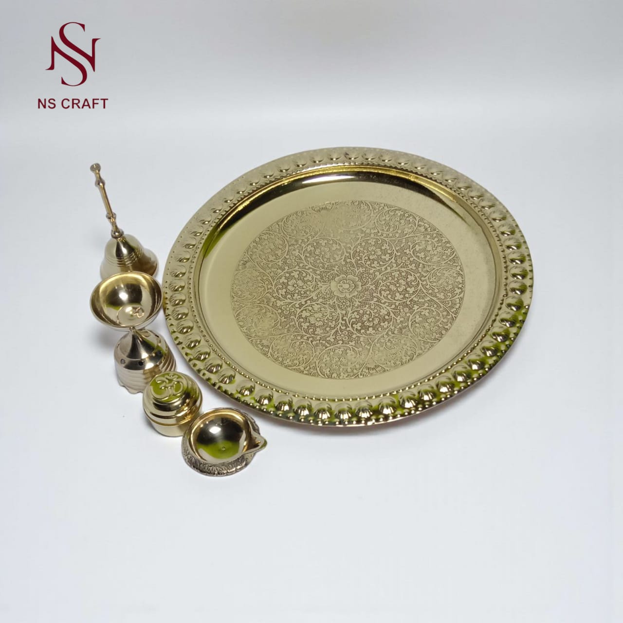 Pure Brass Embossed Pooja Thali