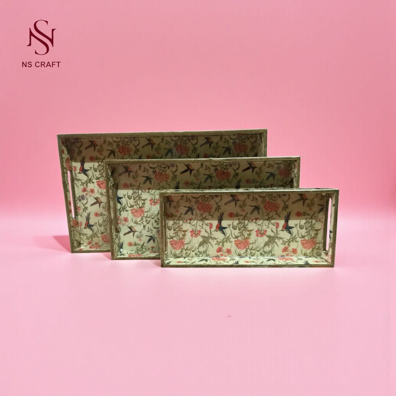 Wooden Serving Tray Set – Multicolor (3 pcs)