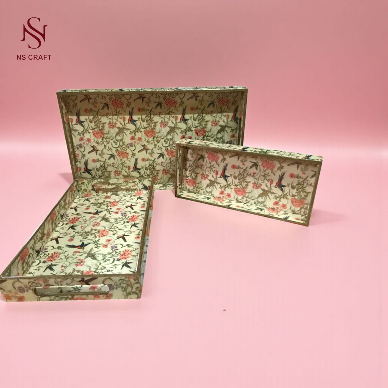 Wooden Serving Tray Set – Multicolor (3 pcs)