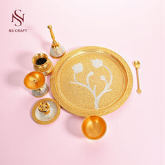 Gold Plated Pooja Thali In Velvet Box