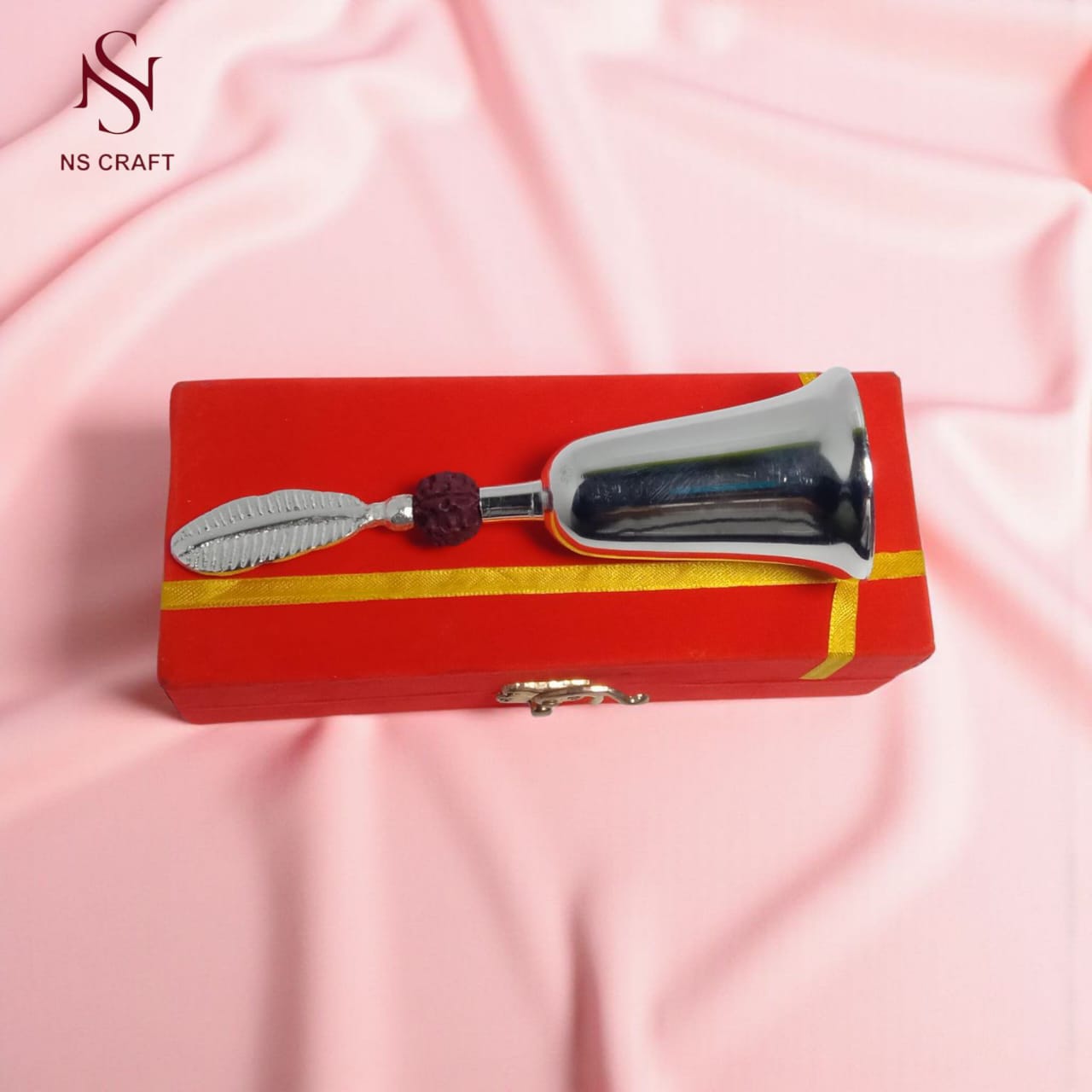 Silver Plated Pooja Bell in Velvet Box