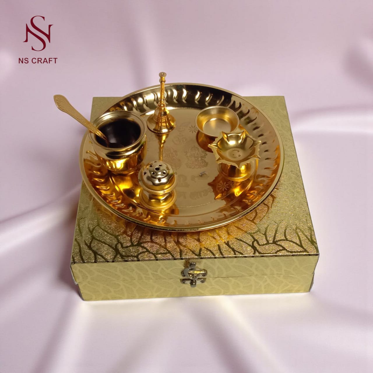 Traditional Pooja Thali Set In Velvet Box