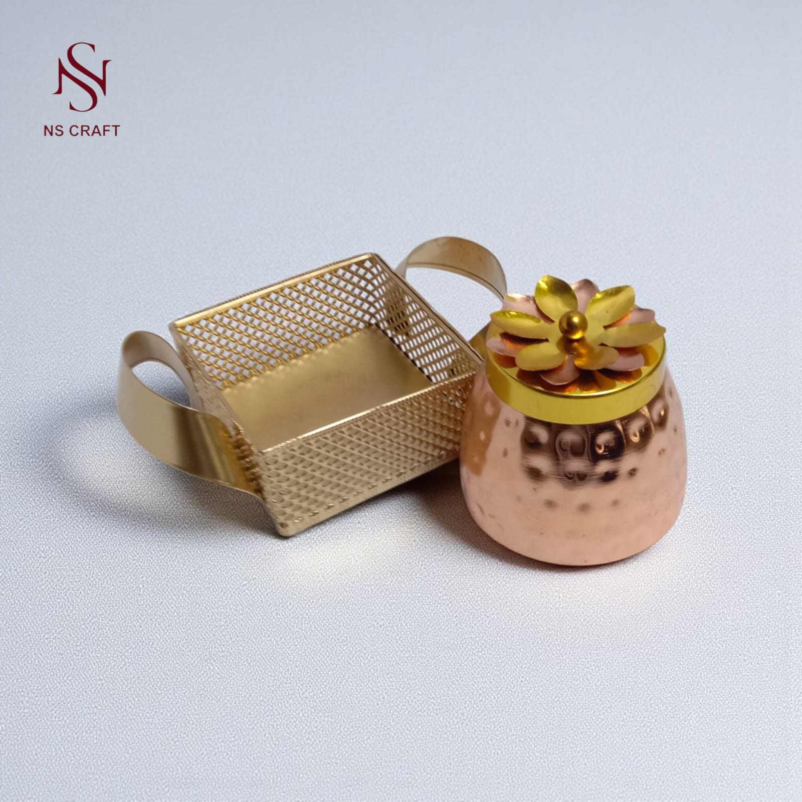 Iron Tray & Copper Jar Set