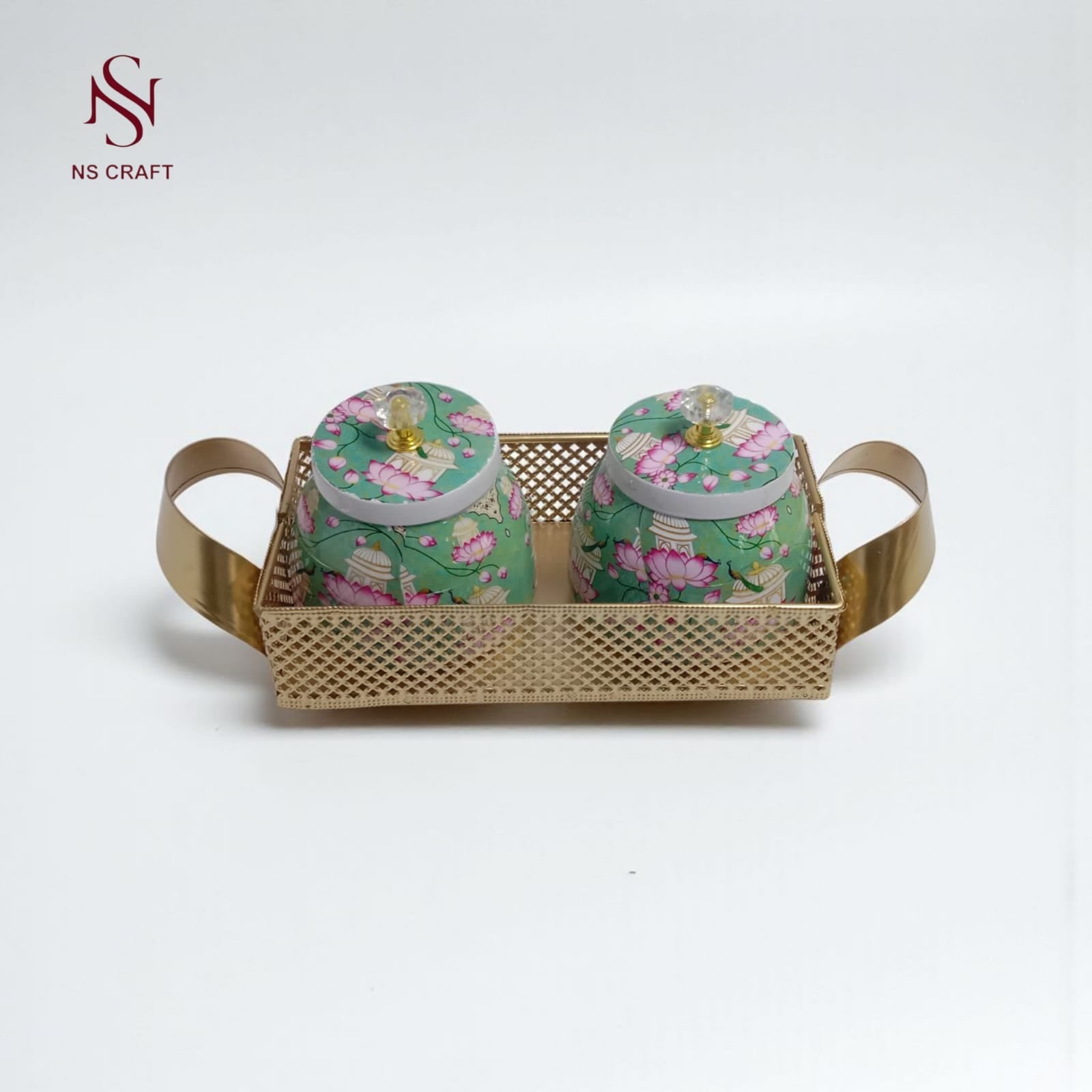 Metal Tray with 2 Jars – Decorative Storage Set