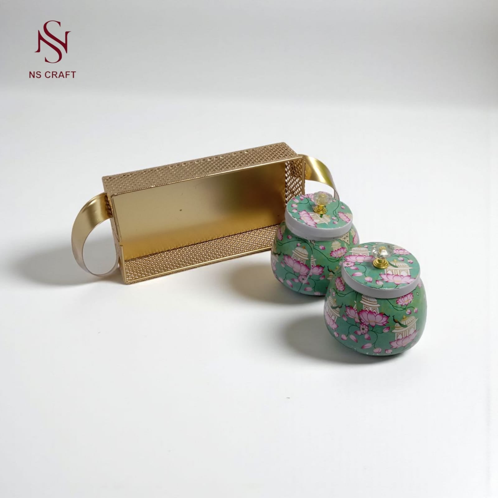 Metal Tray with 2 Jars – Decorative Storage Set