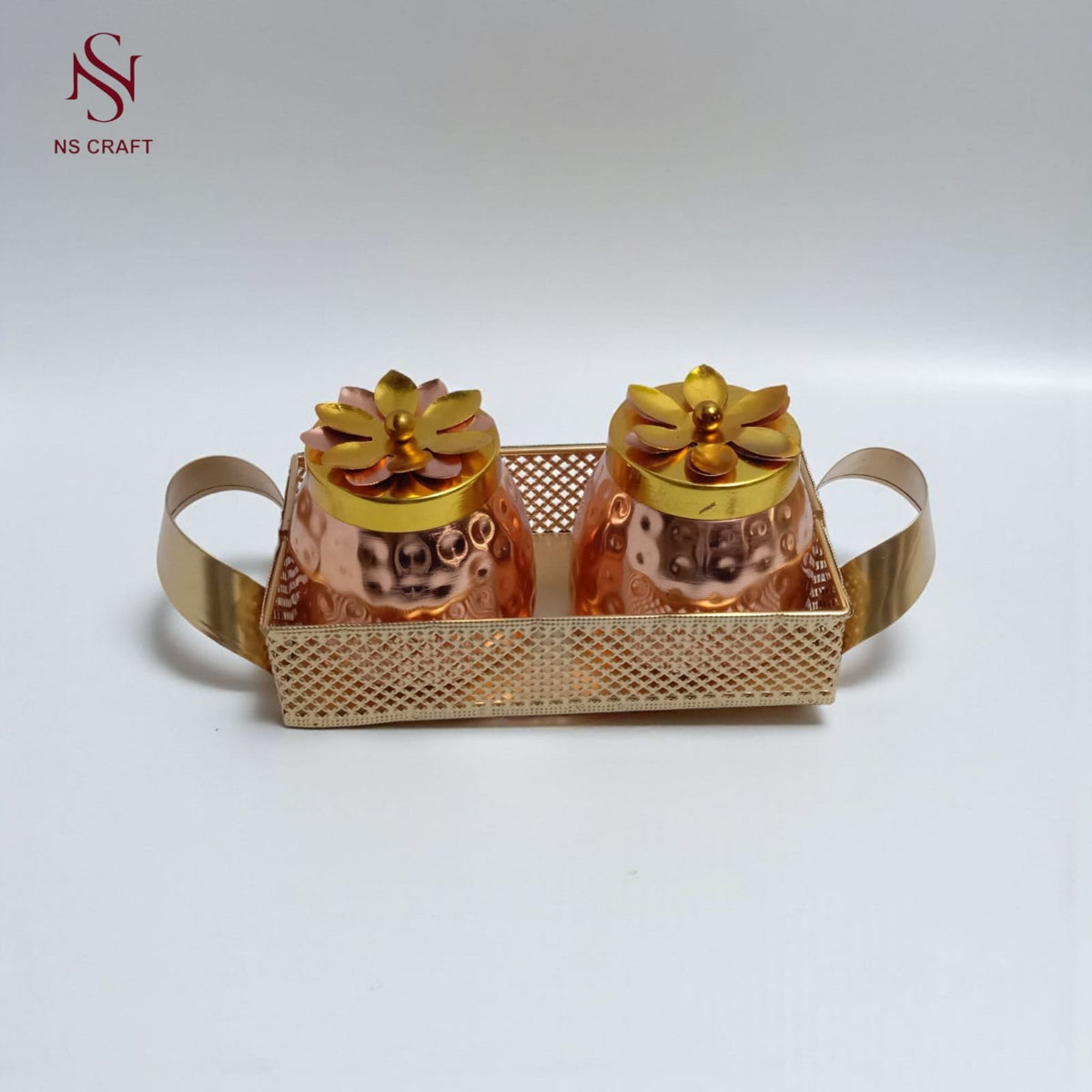 Iron Tray & Copper Jar Duo