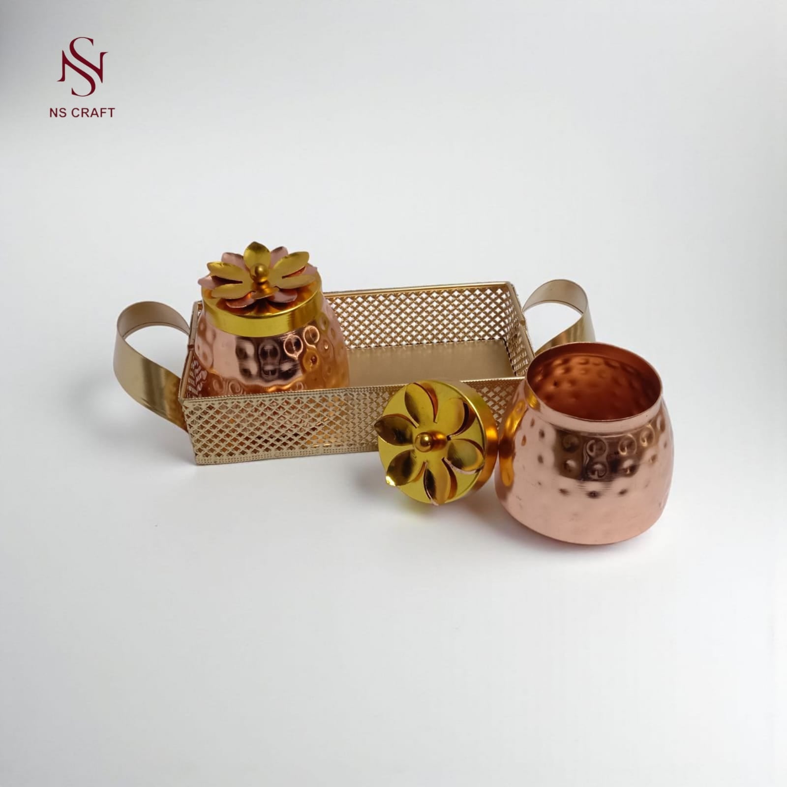 Iron Tray & Copper Jar Duo