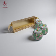 Metal Tray with 3 Green Jars – Decorative Storage Set